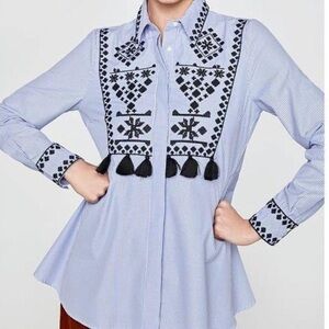 ZARA Striped Shirt With Tassels and Embroidery